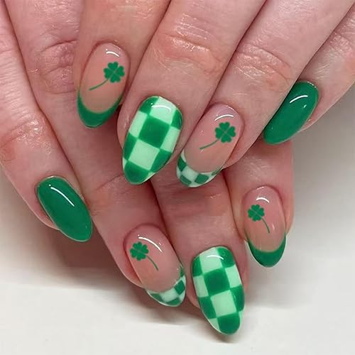 24Pcs St. Patrick's Day Press on Nails Medium Almond Fake