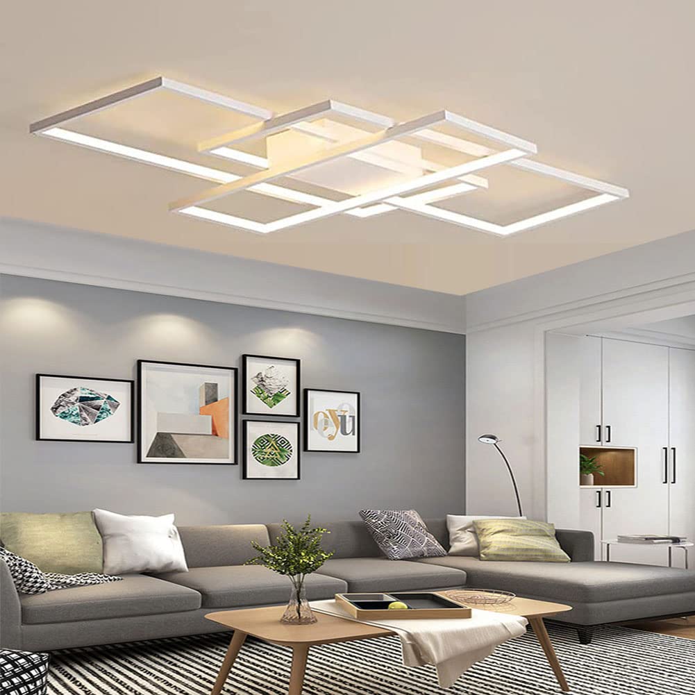 Dekoracja salonu LED lampa sufitowa do montażu na płasko kreatywny kwadratowy żyrandol ściemnialny 3 pierścienie, metal, dł. 90 cm, 68 W, 6200 lm, ściemnialne oprawy oświetleniowe