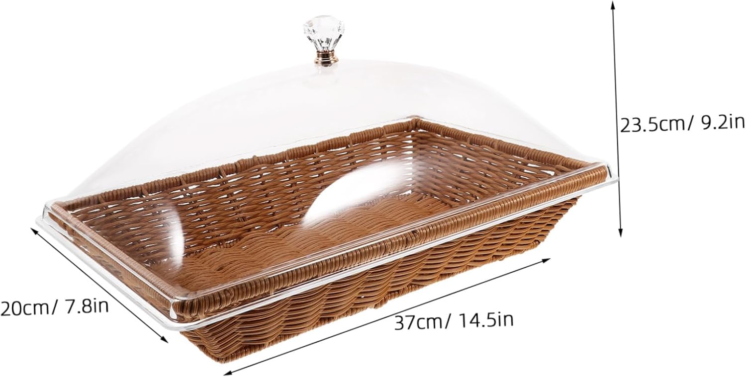 DECHOUS Medium Square Woven Bread Basket with Lid Food Storage Tray for Fruits and Snacks Kitchen Serving Basket for Parties and Gatherings