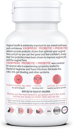 Miniatura 6 de VAGIFRESH Probióticos vaginales, equilibrio de pH, prebióticos y lactobacilos. Suplemento de salud vaginal para mujer, olor vaginal saludable y