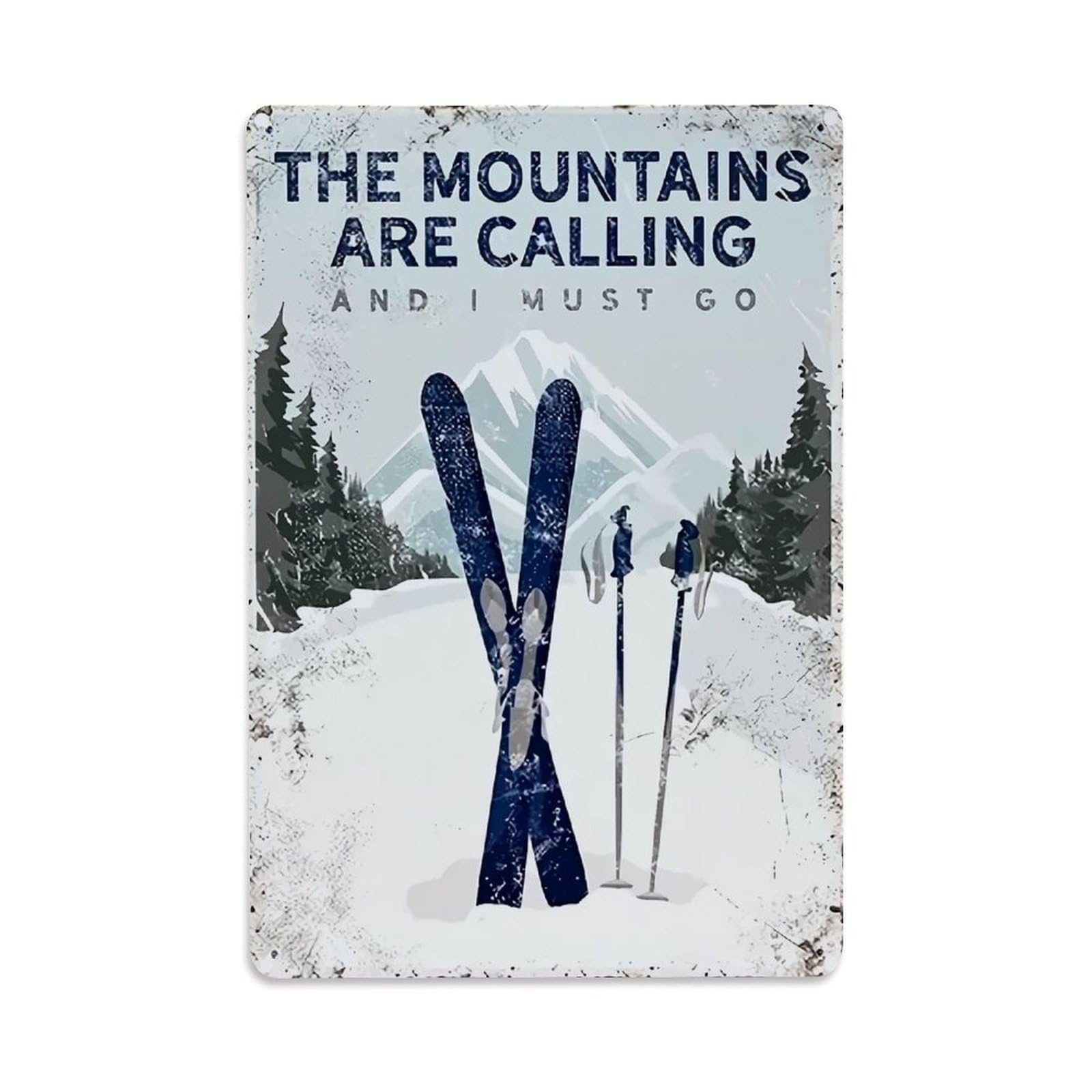 Mountain Ski Scene Winter Adventure Retro Metal Tin Sign, Vintage Decor Art Poster for Bar, Home, Man Cave, Kitchen, Laundry Room Gift 8x12Inch