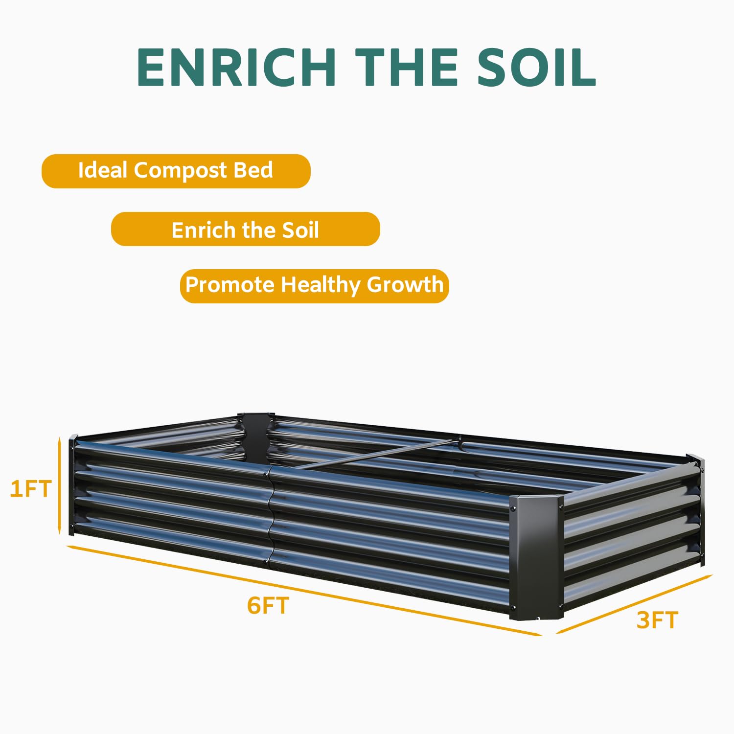 Juego de bancal elevado de metal galvanizado, para jardín, 180 x 90 x 30 cm, kit de bancal alto para verduras, flores, hierbas suculentas, macizos de flores y macetas, rectangular, negro