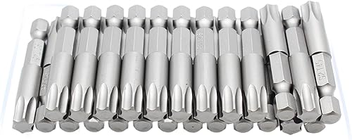 Vista 35 de 50 piezas T30 Torx Star 6 Point T-30 Impact Ready 1 pulgada de largo Destornillador Insertar Bits Hex Shank con ranura de liberación rápida Estándar