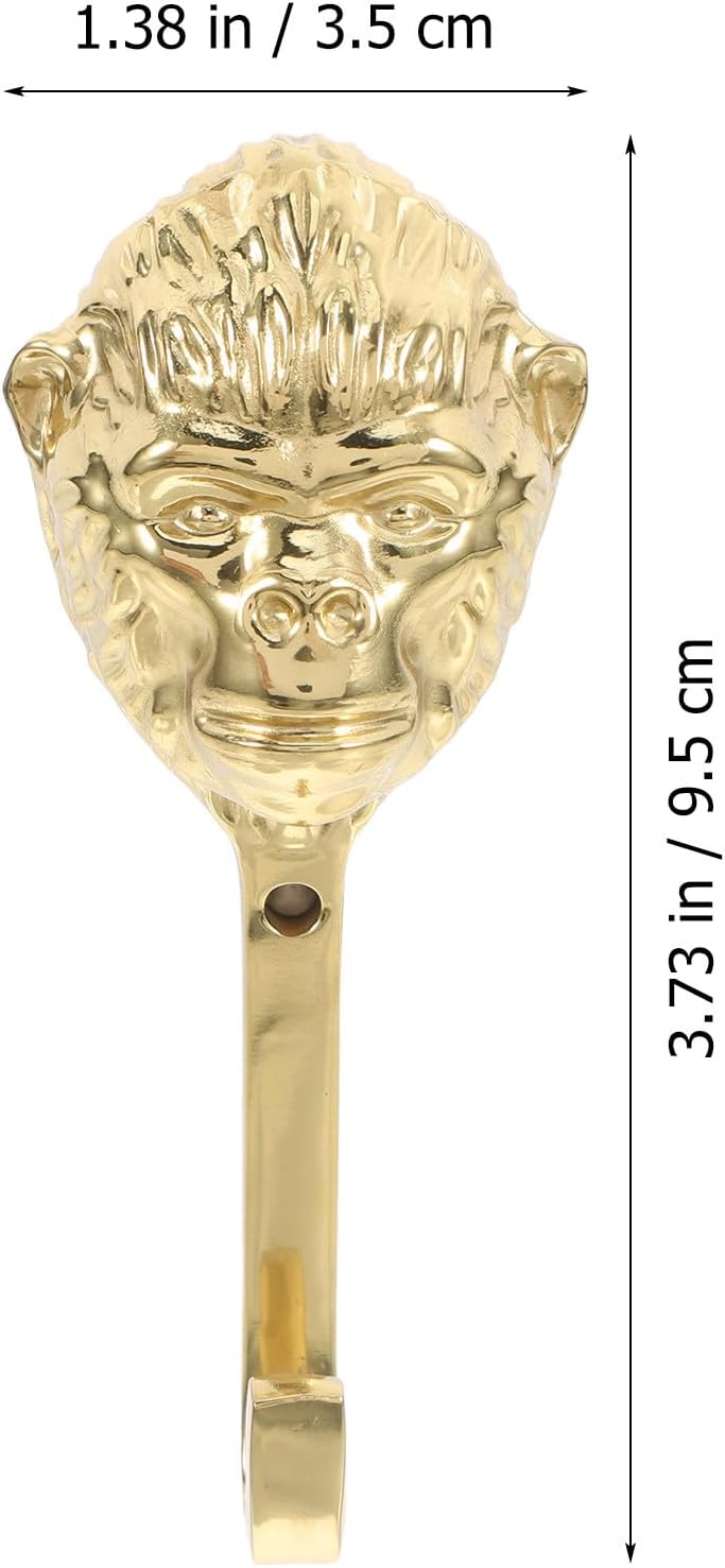Brass Gorilla Head Wall Hook Golden Coat Hook Animal Decorative Towel Holder with Screw for Bathroom Entryway Bedroom Storage image 2