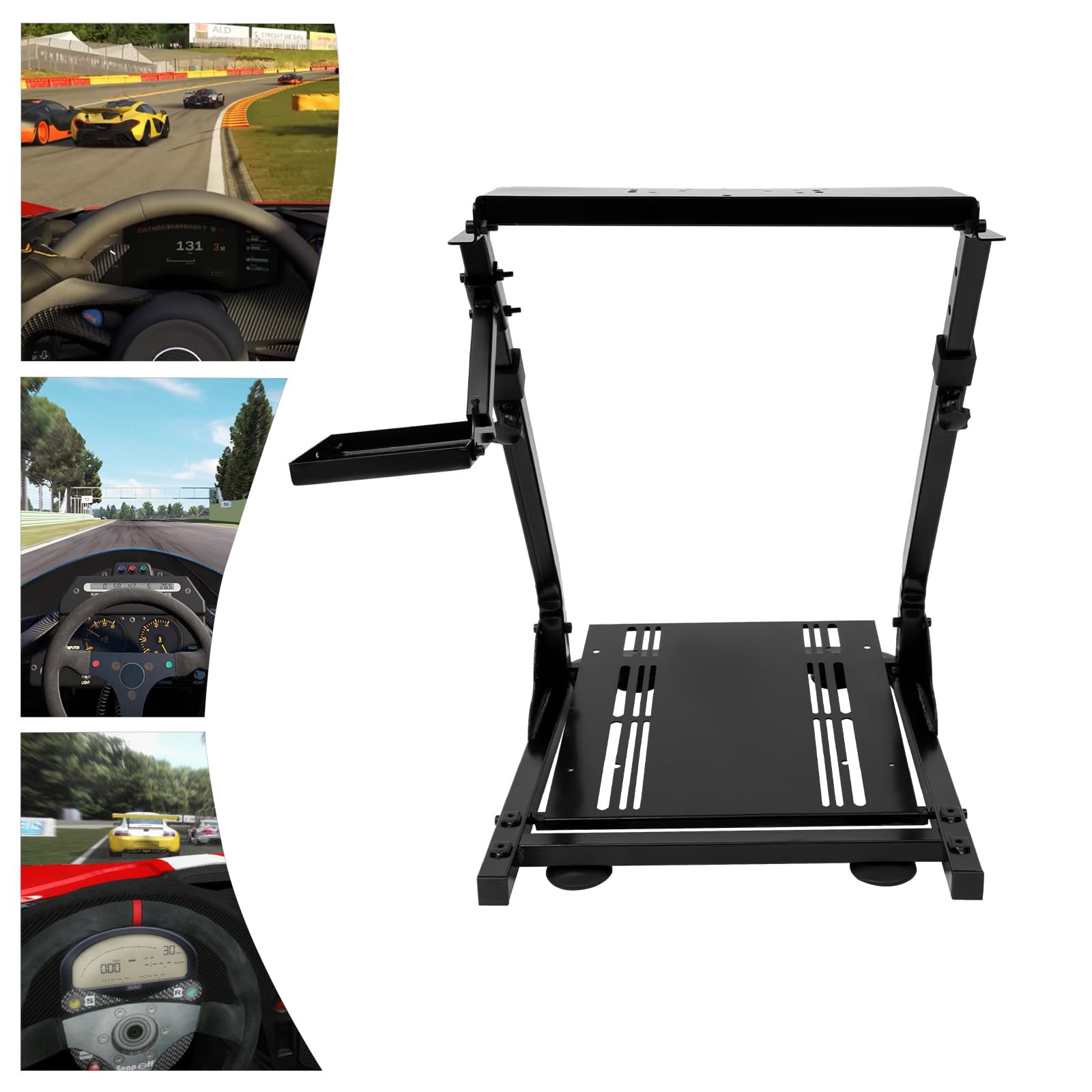 Supporto per volante da corsa, in ferro, regolabile in altezza (56 – 78 cm) e pieghevole, 3 livelli di pedale, supporto per volante regolabile in altezza