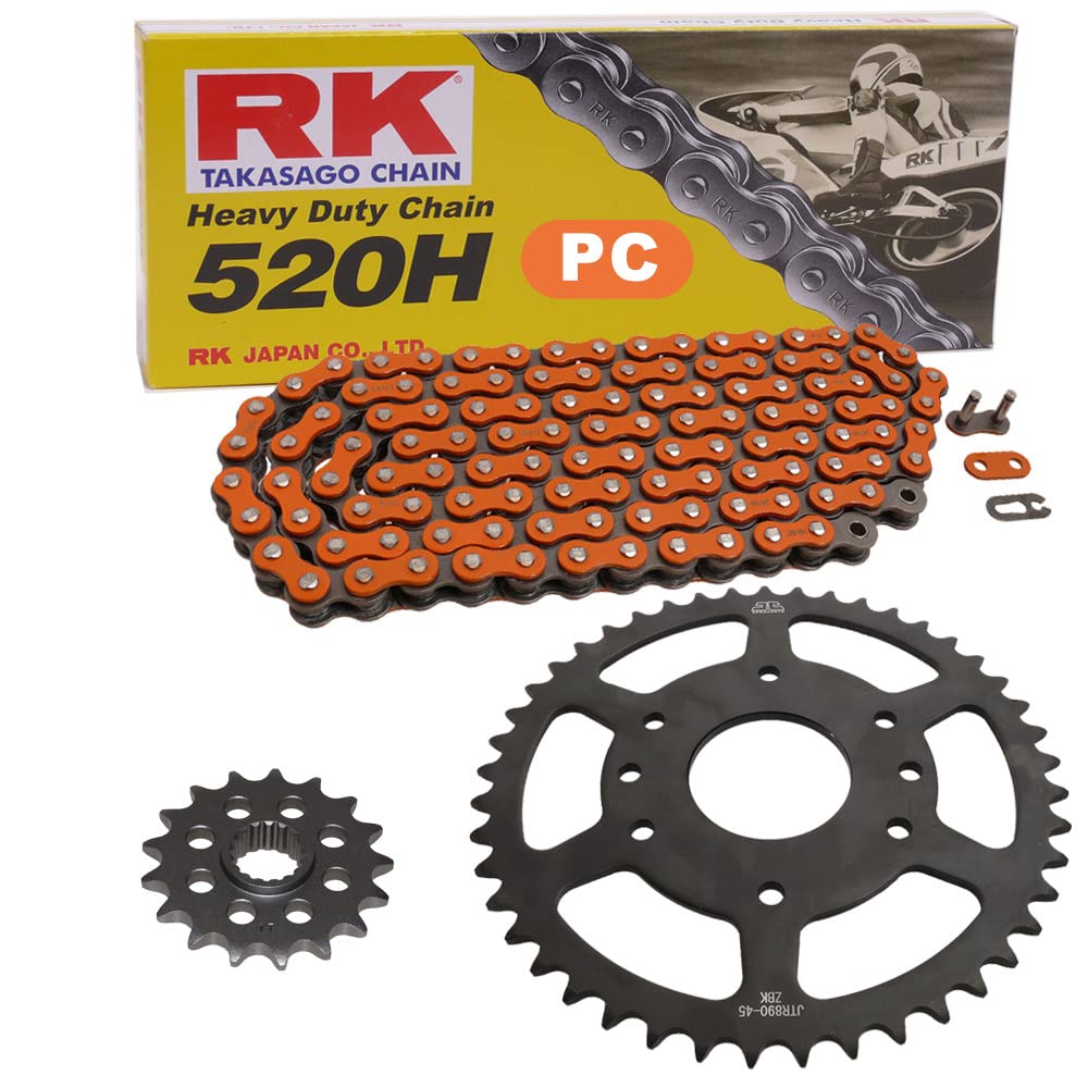 Kettensatz geeignet für KTM Duke 125 ABS 14-21 Kette RK PC 520 H 112 offen ORANGE 14/45