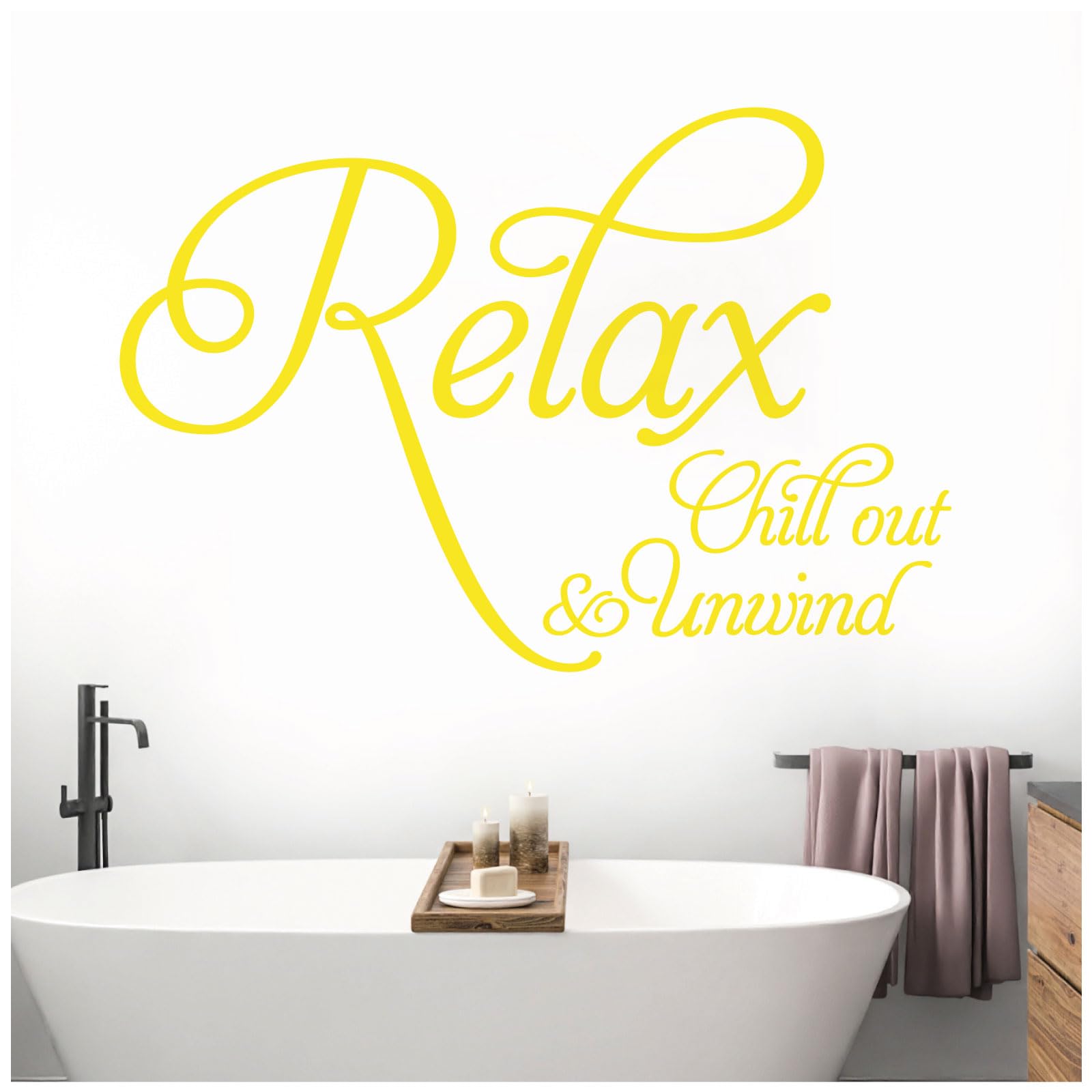 Relax, Chill Out, Unwind - Bathroom, Spa Wall Quote, Decal Wall Art Sticker [Medium] [Lemon] — image 1