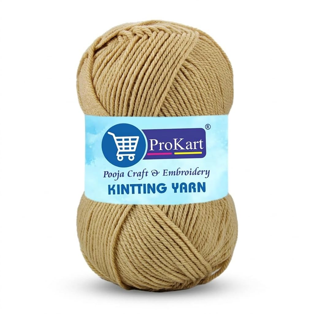 ProKart Premium 4-Ply Woolen Knitting Yarn | 100g Light Beige Hand Crochet Soft Wool for Sweaters, Scarves, Hats, Baby Clothes & DIY Craft Accessories (1 Ball x 100g)
