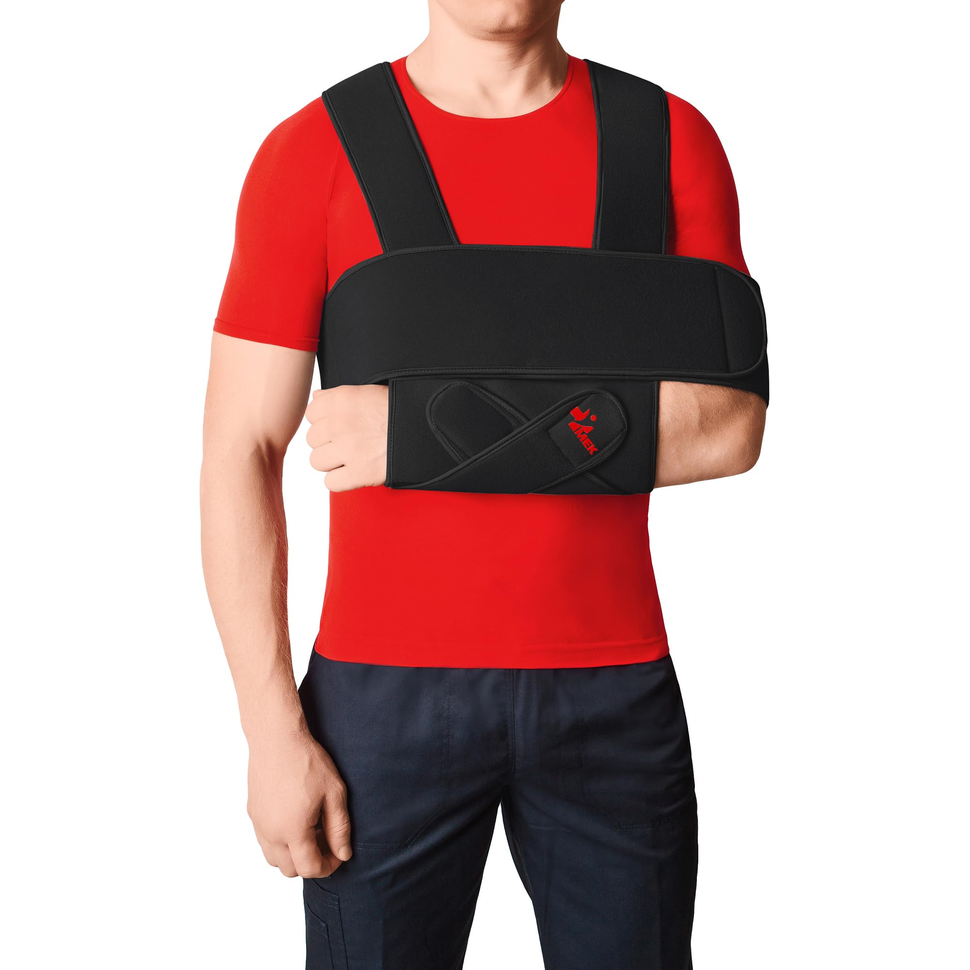 Schulterbandage & Armschlinge mit Brustgurt - Medizinprodukt hergestellt in EU - Schulterorthese zur Ruhigstellung nach OP, Luxation oder Fraktur links & rechts tragbar, Schwarz (XS–M)