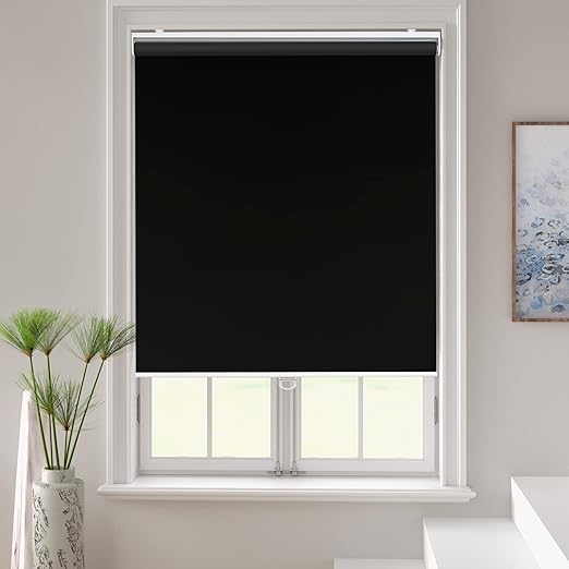 AOSKY Roller Window Shades Blackout Blinds for Windows Cordless Bedroom Shade Room Darkening Shades Door Blinds with Thermal Insulated Easy to Install for Home,Office,Bathroom W43xL72 Black