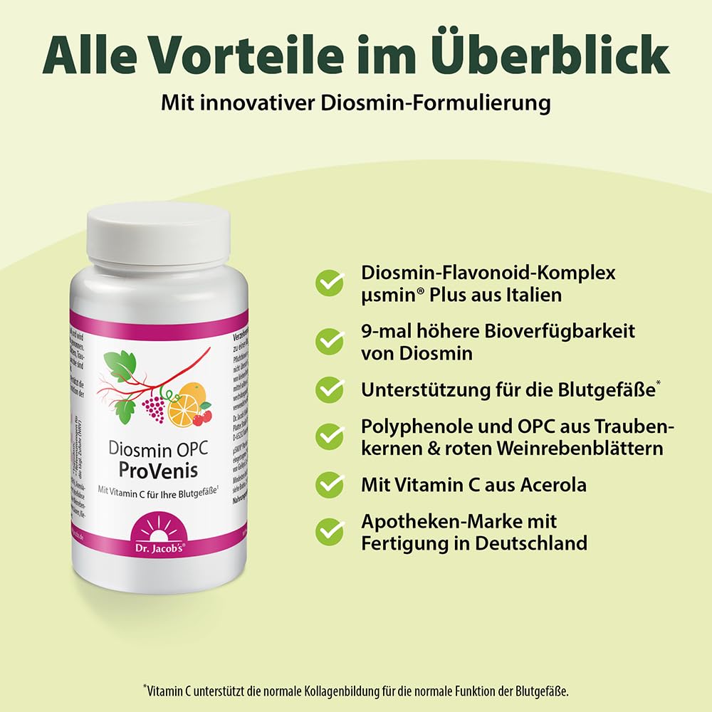 Diosmin OPC ProVenis I Für die Blutgefäße¹ I OPC Kapseln I vegan | Innovativer Diosmin-Flavonoid-Komplex µsmin® Plus I Polyphenole aus Traubenkernen und roten Weinrebenblättern I 90 Kapseln