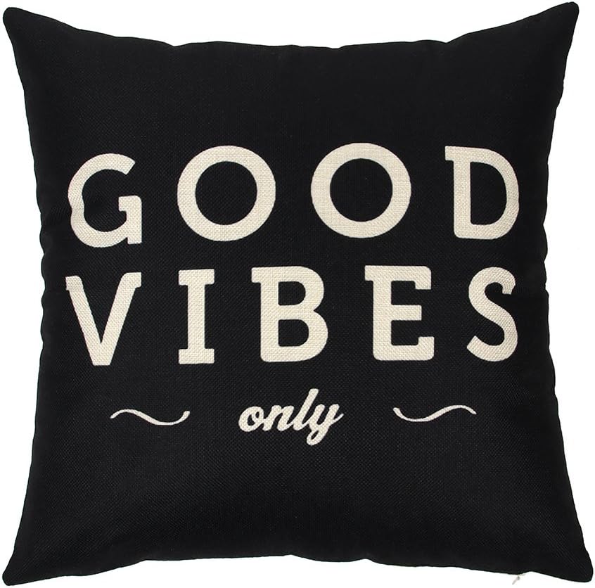 Ogiselestyle Quote Cotton Linen Home Decorative Throw Pillow Case Cushion Cover for Sofa Couch, 18" x 18" (Good Vibes Only)