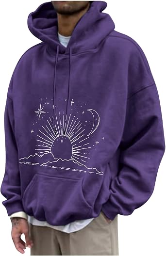 Mens Hoodies Pullover Graphic Funny Print Long Sleeve Drawstring Hooded Shirt Loose Fit Workout Sweatshirts 2024 oversize hoodie for men 2024 hoodies graphic design Purple L