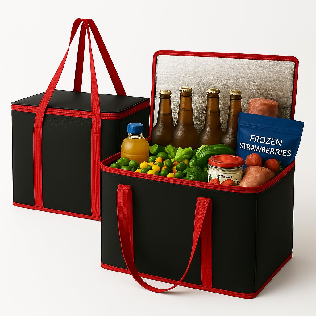 musbus 2Pk Trunk Organizer for Car Insulated Reusable Grocery Bags, Collapsible Cooler Bag for Groceries, Heavy Duty Large Insulated Bag (Large,