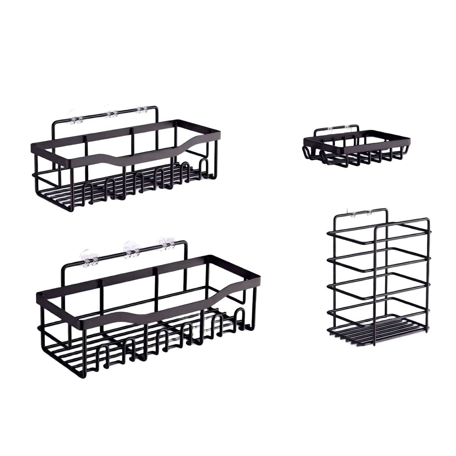 Adhesive Shower Caddy Rustproof Stainless Steel Bathroom Organizer Black 5 Piece Set with 2 Shower Caddies 2 Soap