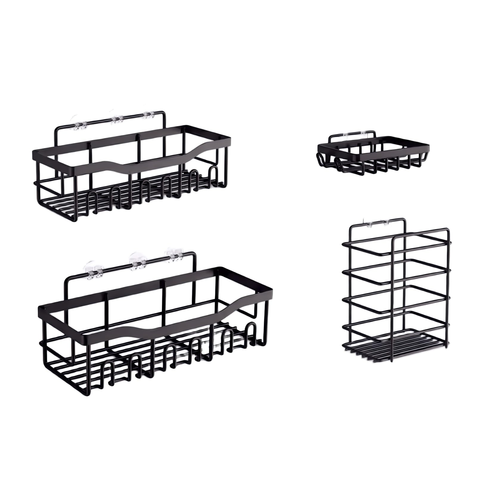 Adhesive Shower Caddy Rustproof Stainless Steel Bathroom Organizer Black 5 Piece Set with 2 Shower Caddies 2 Soap