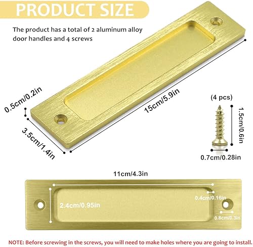 Miniatura 2 de 2 manijas rectangulares empotradas para puerta con tornillo, manija de puerta corredera de metal plana trasera de granero, manija empotrada para