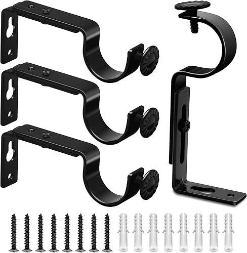 Soporte ajustable para barra de cortina, soportes resistentes para barra de cortina color negro, paquete de 4 ganchos para barras de cortina para