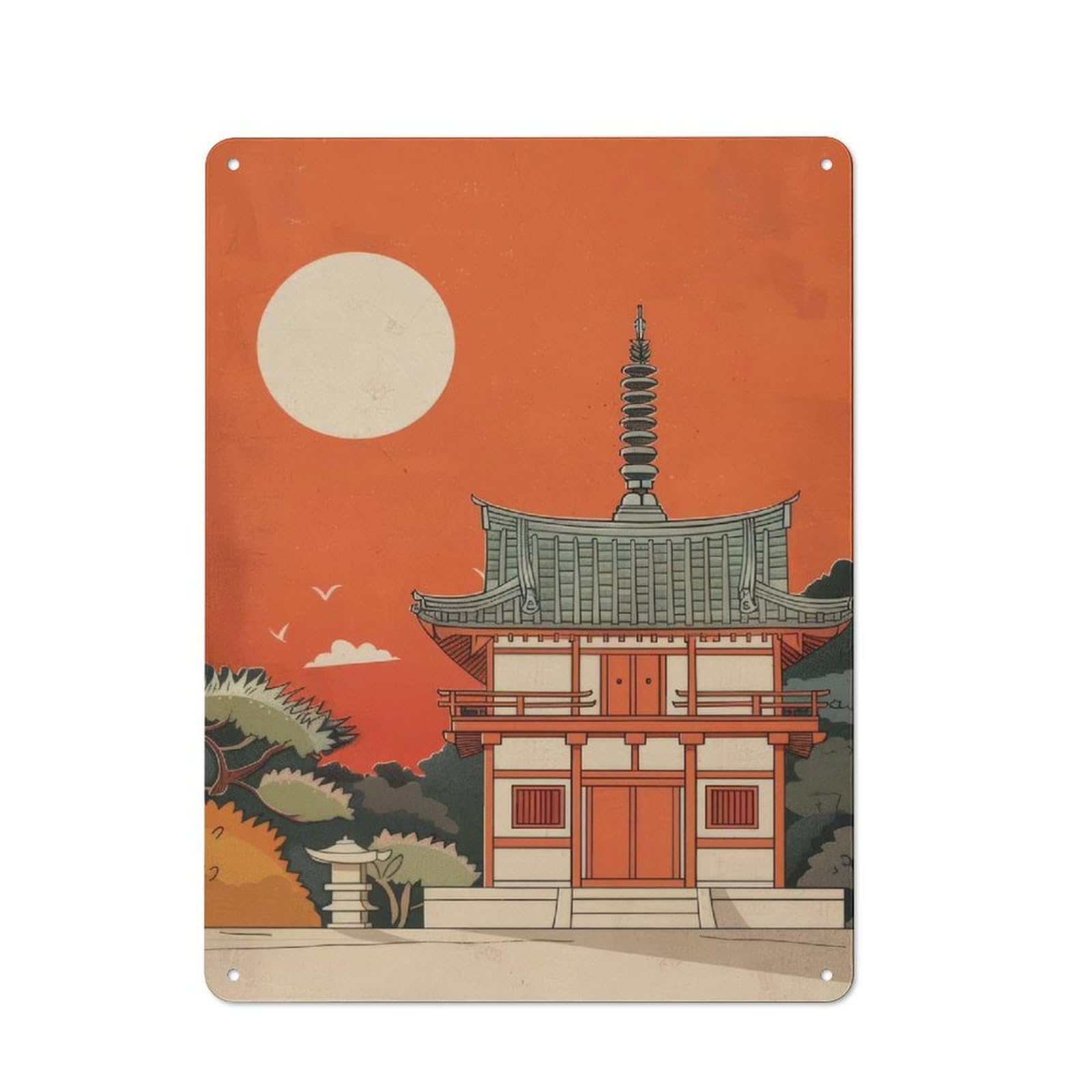 Junmoney Shinto Temple Scenery Vintage Tin Sign 40X30cm Featuring For Café Or Home Bar, A Metal Wall Feature For Cafés And Home Bars