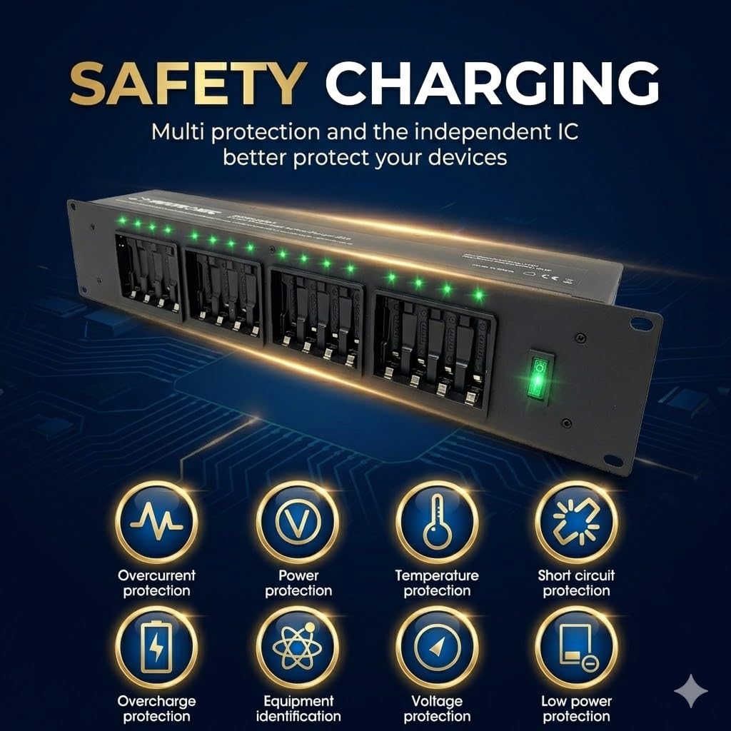 Infitronic IN19PLG001 - 19" 2HE Chargeur de batterie professionnel pour 16 piles AA NI-MH AA/AAA
