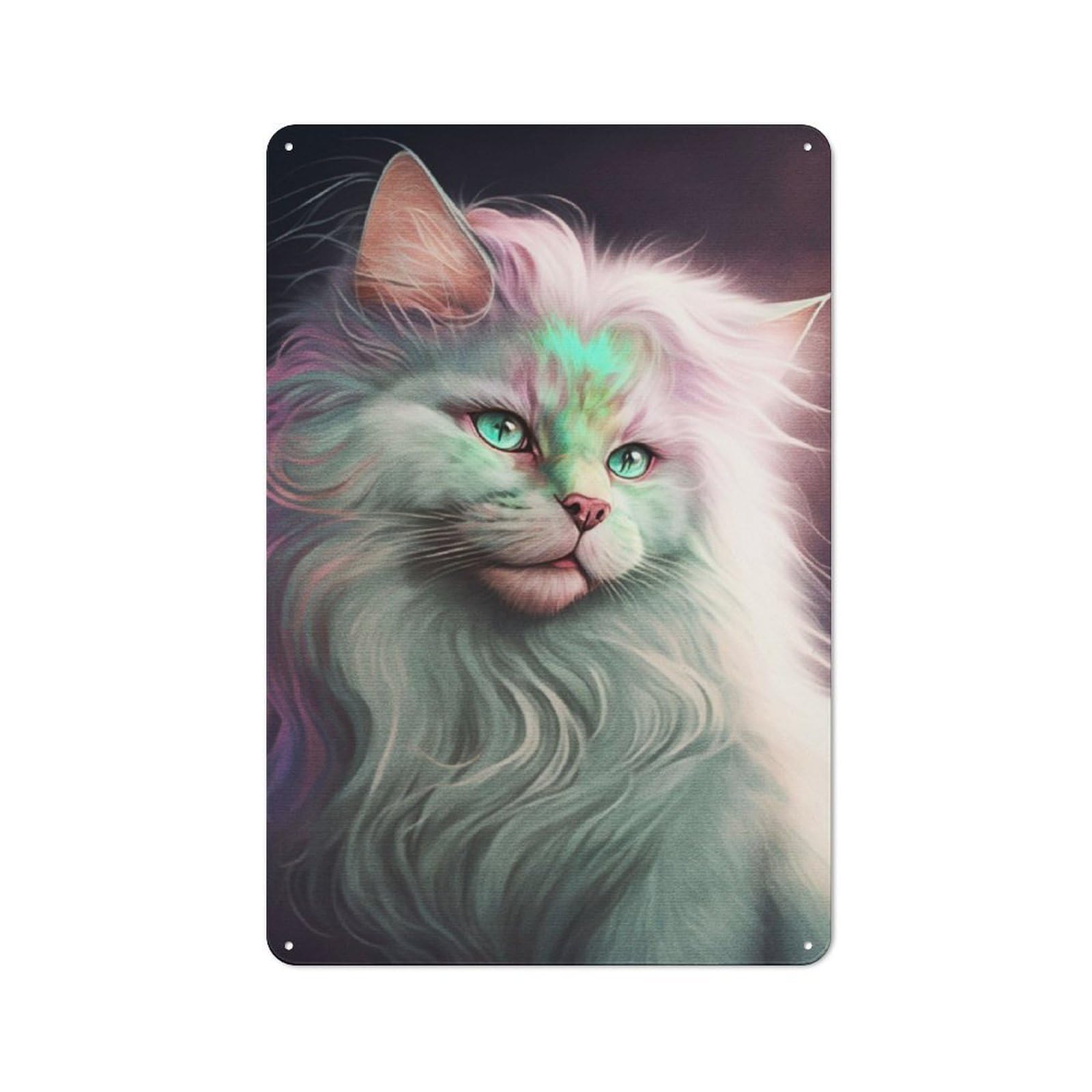 Junmoney Portrait White Cat Metal Plaque 30X20cm With For Garage Wall, Vintage Decor, For Vintage Wall Decor Fans, For Metal Sign Collectors