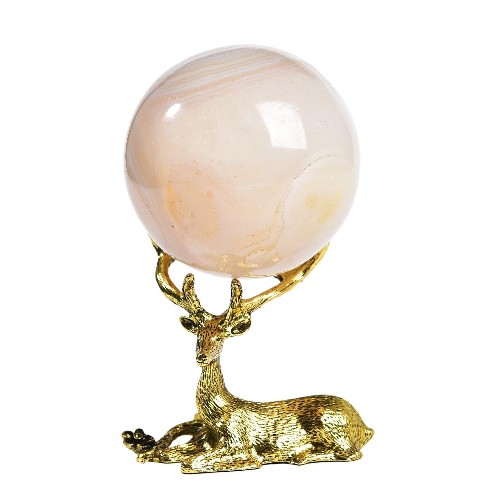 CNYANFEI Natural Orca Agate Light Yellow Color Crystal Ball with Stand Quartz Sphere Mineral Stone Decorative Orb for Home Decor Crystal Grid