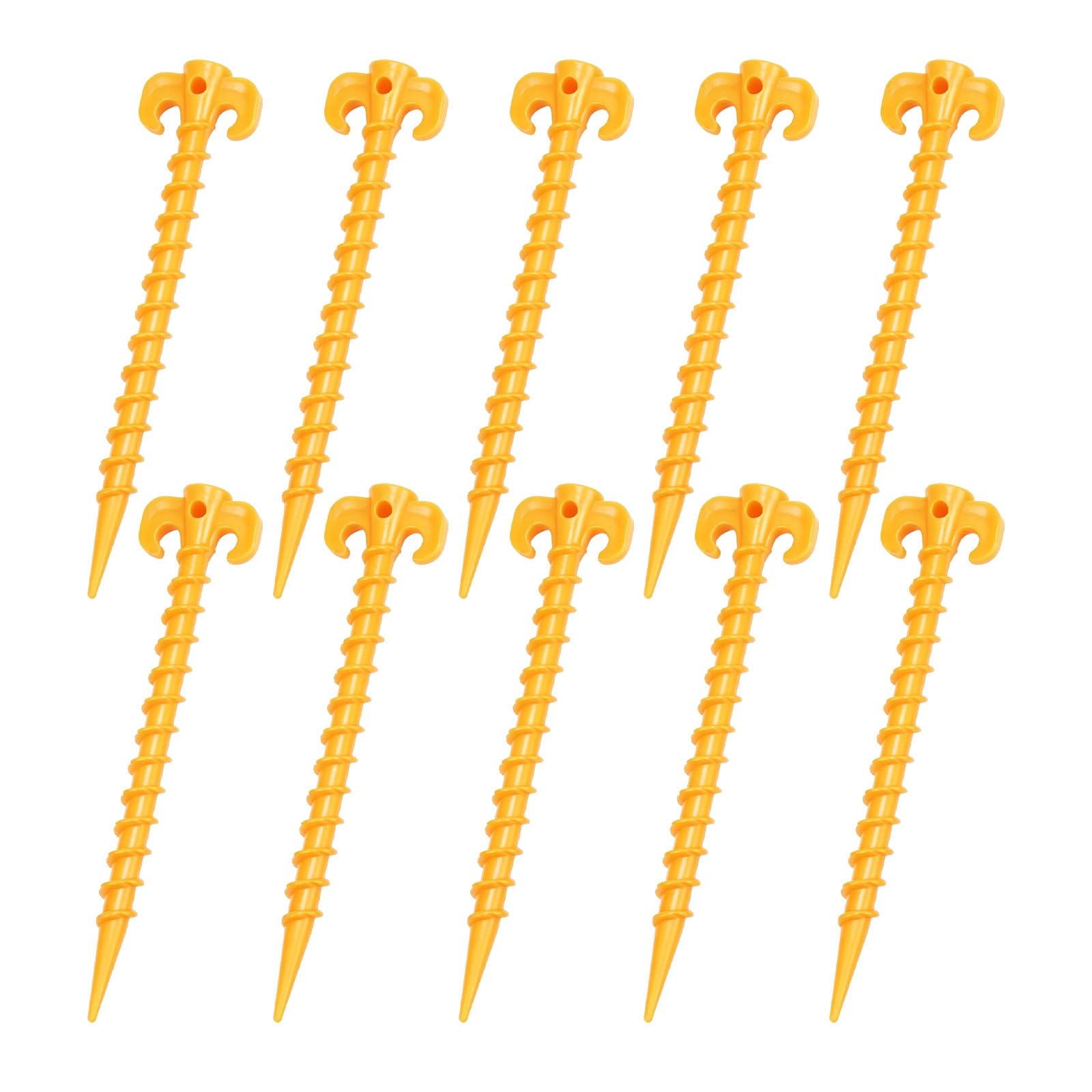10PCS Camping Pegs, Plastic Tent Pegs, Heavy Duty Tent Pegs Plastic, Reusable Ground Stakes Peg for Camping Hiking Beach Garden Decorations and Fixing Rain Tarps Awning (Yellow)