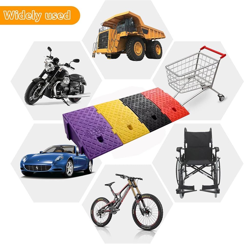 Rampa De Bordillo para Acera 16-19cm Altura De Rampas Elevadoras Portátil Y Ligera De Plástico para Silla De Ruedas, Escalones, Bicicletas, Motocicletas(Purple,6.3in Rise/16cm)