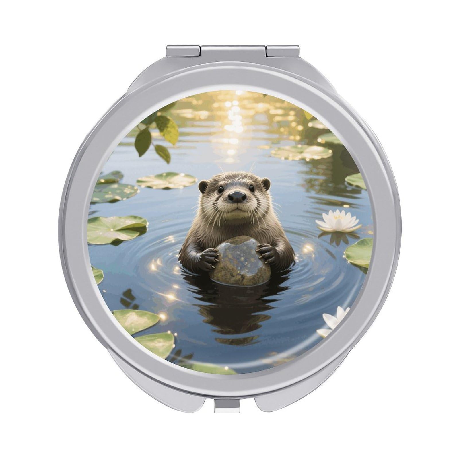 VstaDank Otter Travel Makeup Mirror Fashion Folding Handheld Pocket Mirrors Portable Cute Mini Mirrors Round Compact Mirror for Purse Handbag& Gift Home Outdoor Use