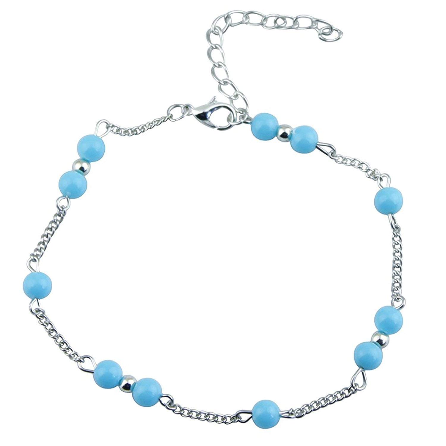 Tobillera Unisex, Cuentas de Turquesa para Mujer, Tobillera de aleación Infinita, Pulsera, Cadena de pie, cómoda y respetuosa con el Medio Ambiente