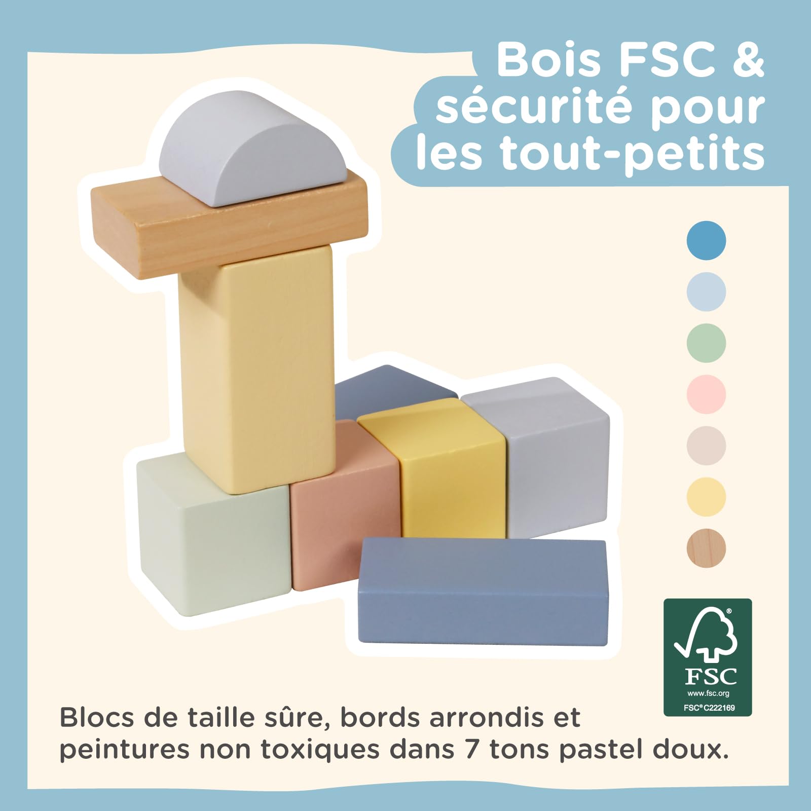 Nene Toys Blocs de Construction en Bois 100 Pièces – Blocs Pastel en Bois FSC pour Enfants dès 1 an – Jeu Montessori d’Éveil, Empilage & Tri pour Filles & Garçons – Idée Cadeau 1 2 3 Ans