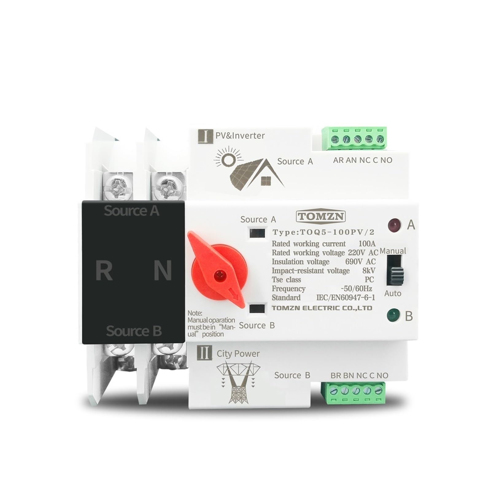 VSPPJYFG Single Phase Din Rail Dual Power Automatic Transfer Selector Switches Uninterrupted 2P 63A 100A 125A(25v)