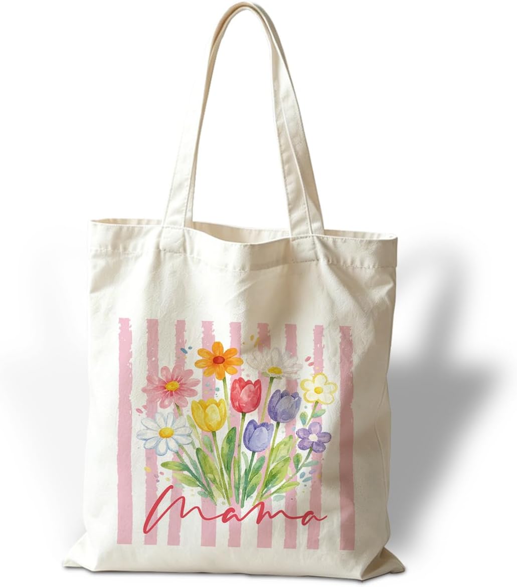 Aesthetic Canvas Tote Bag, Floral Canvas Tote Bag for Women, Reusable Grocery Shoulder Shopping Bags 13.7x15.