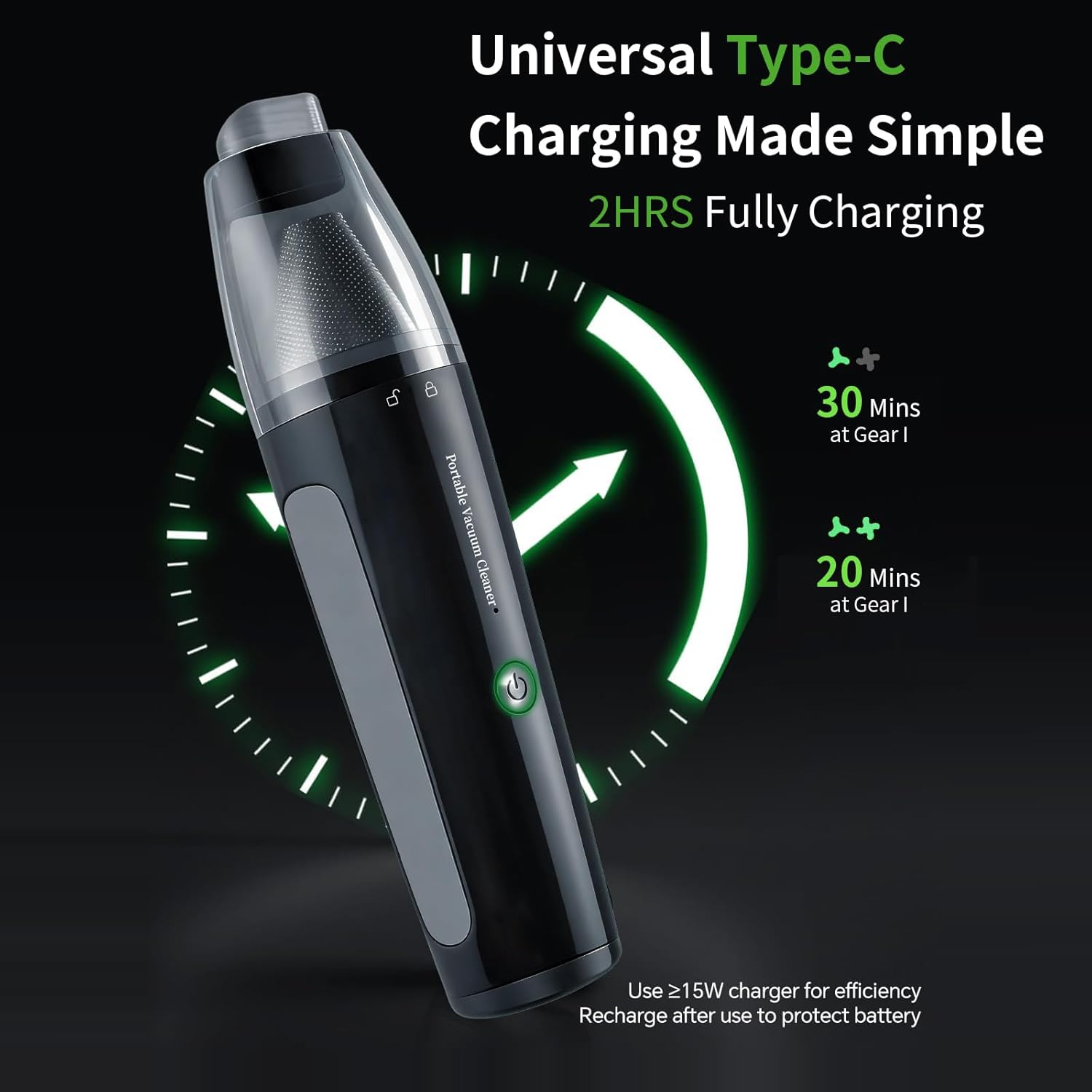 Car Vacuum, Handheld Vacuum Cordless 20000Pa Suction with 2 Suction Modes, 2-in-1 Portable Mini Car Vacuum Cleaner Cordless Vacuum Rechargeable Type-C Charge for Car, Office Desk, Keyboards（Black)