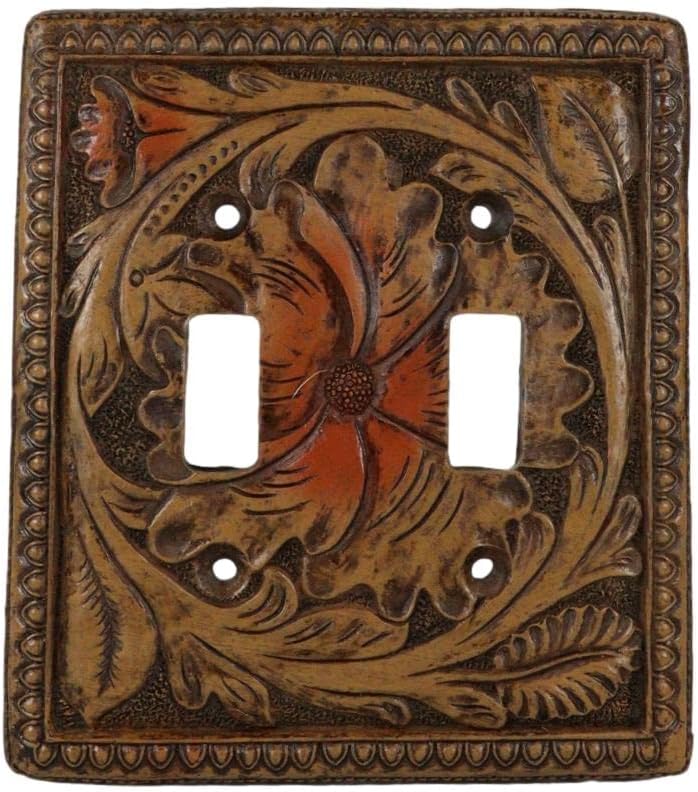 Ebros Gift Juego de 2 rollos florales rústicos occidentales sobre fondo de madera sintética vintage, placa de cubierta eléctrica de pared pintada a