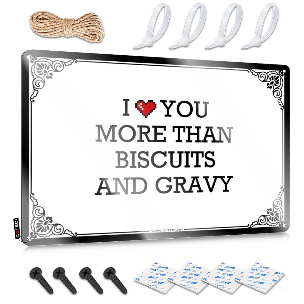 Housewarming Kitchen Funny Wall Signs - I Love You More Than Biscuits And Gravy Waterproof Rustic Wall Hanging(30X40CM)