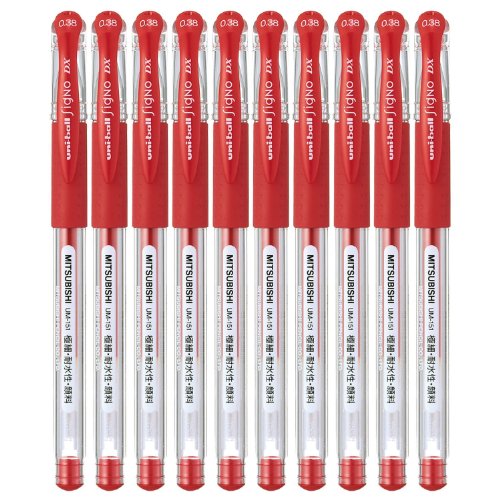 Uni-ball Signo Gel Ink Pen, 0.38 mm tip, Red, Pack of 10 (BC25557)