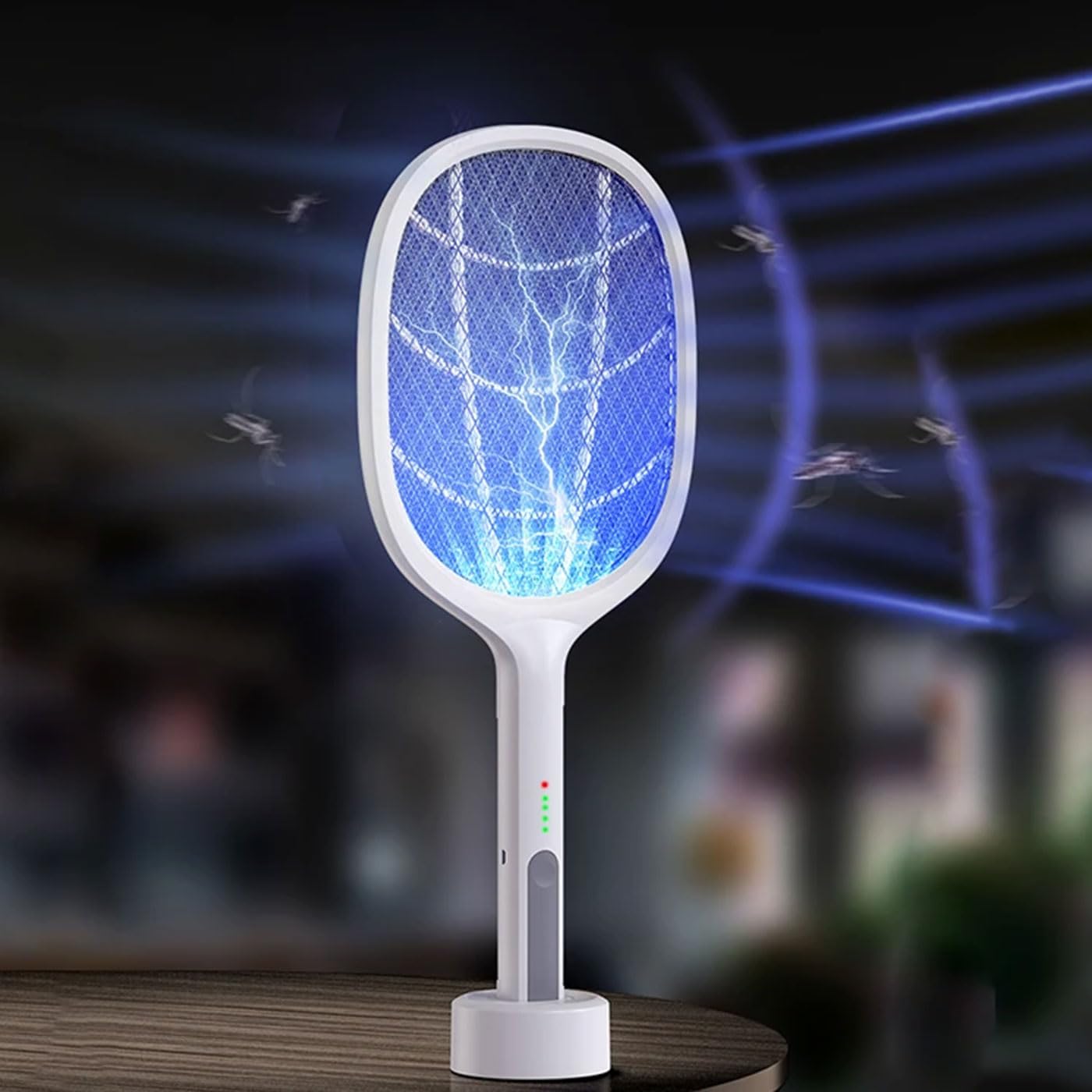 Racchetta Zanzare Elettrica 2 in 1 con Base e LED – Fulmina Insetti, Ammazza Mosche Portatile Ricaricabile USB 2 Pezzi