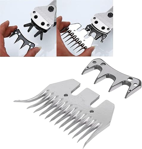 Miniatura 7 de Cuchilla de tijera de oveja, cuchillas de repuesto curvadas de 13 dientes, kit de accesorios para recortar lana de piel en ovejas, cabras