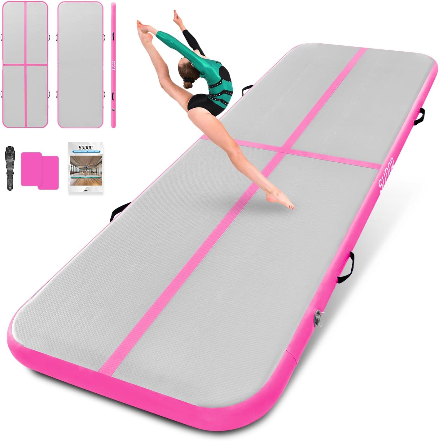 Gymnastics Air Mat 8.2ft/10ft/13ft/16ft Inflatable Air Tumble Track Mat 4" Thick Tumbling Mat With Pump/No Pump for Training Tumble Yoga Cheerleading Parkour Beach Water Activities Home Use