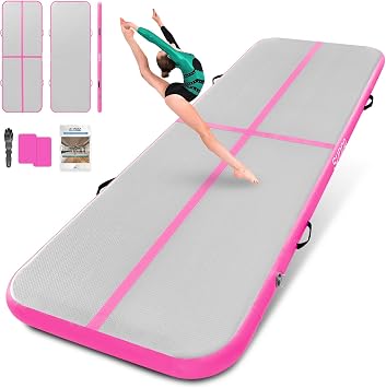SUDOO Gymnastics Air Mat 10ft/13ft/16ft Inflatable Air Tumble Track Mat 4" Thick Tumbling Mat With Pump or No Pump for Training Tumble Yoga Cheerleading Parkour Beach Water Activities Home Use