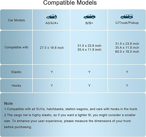 Miniatura 2 de Red de carga premium para organizador de SUV, 31.5 x 23.6 pulgadas, red de malla elástica de almacenamiento con ganchos de ABS, estilo sobre, red