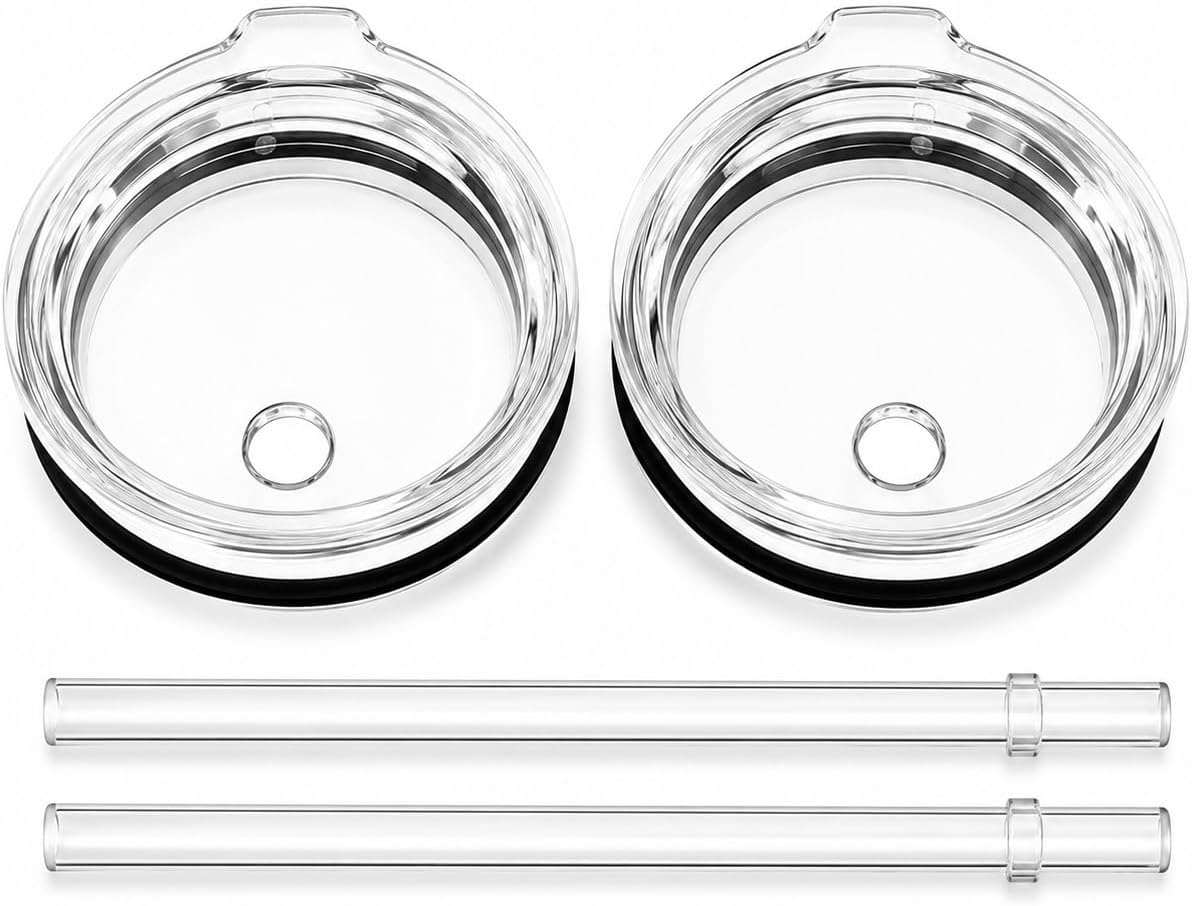 2 Pack 20 oz Tumbler Straw Lid Yeti Replacement, Splash-Resistant Cup Cover | 20 oz Tumbler Clear Lids with Straws for YETI Rambler 16 oz Pint, 20 oz Stackable Cup, 24 oz Mug & 25 oz Straw Mug, BPA-Free