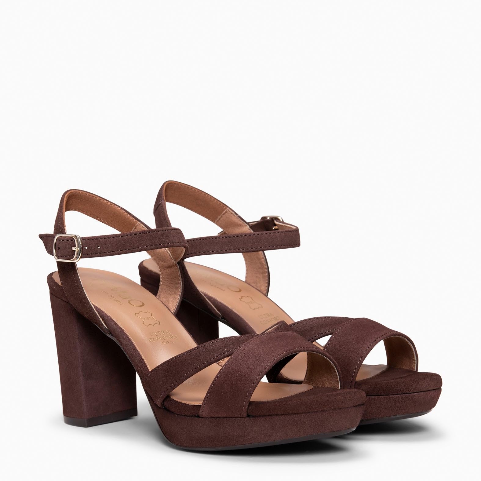 miMaO. Sandalias de Fiesta Cómodas en Piel con tacón y Plataforma. con Plantilla de Gel. Diseñado y Fabricado en España