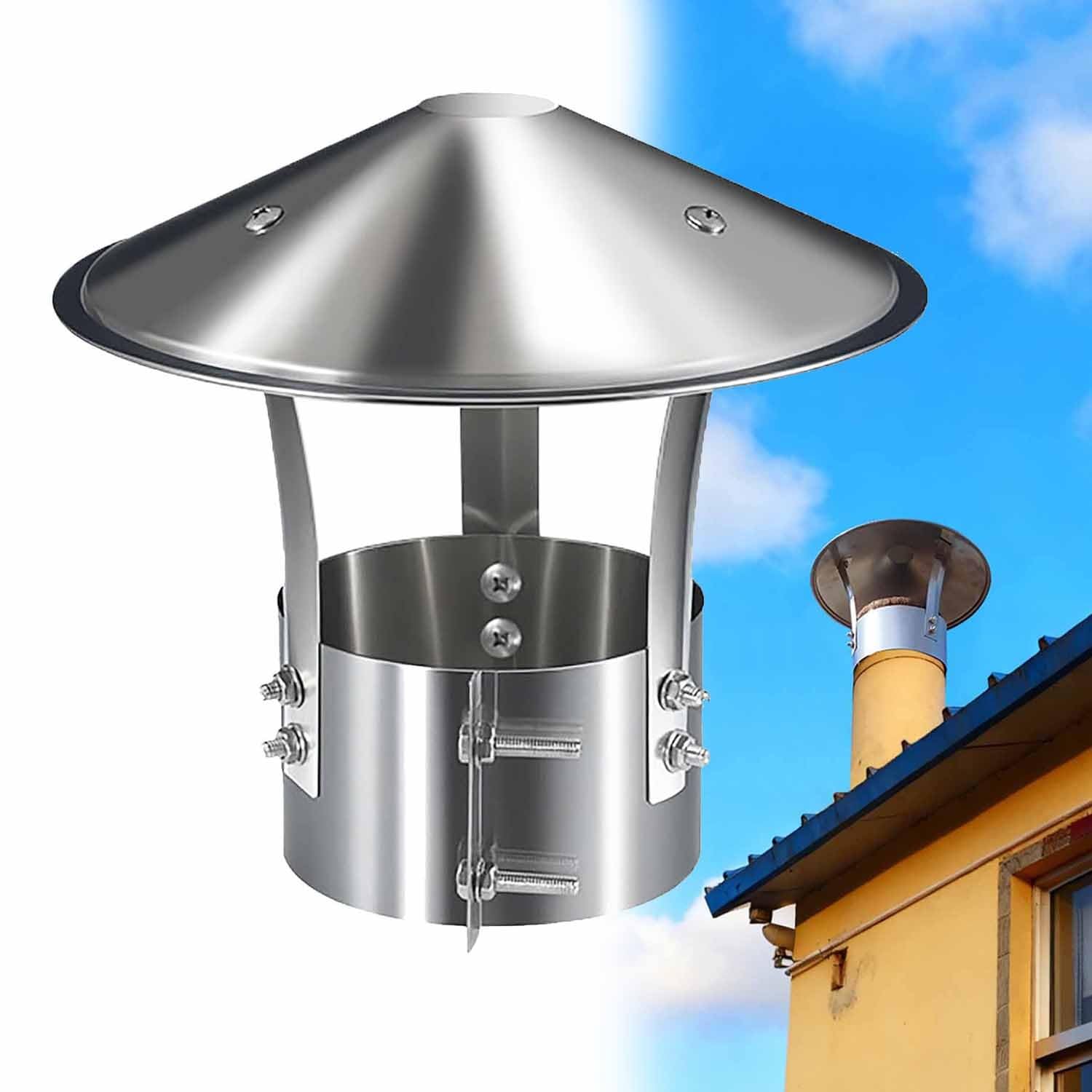 YGLSNVKWQ Stainless Steel Chimney Cap 2.9 3.5 3.9 4.3 4.9 5.1 5.5 5.9 6.3 6.7 7.1 in, Adjustable Fireplace Rain Caps for Outside, Roof Exhaust Cover Guard for Round Flue Tile Chimney(3.5 in)