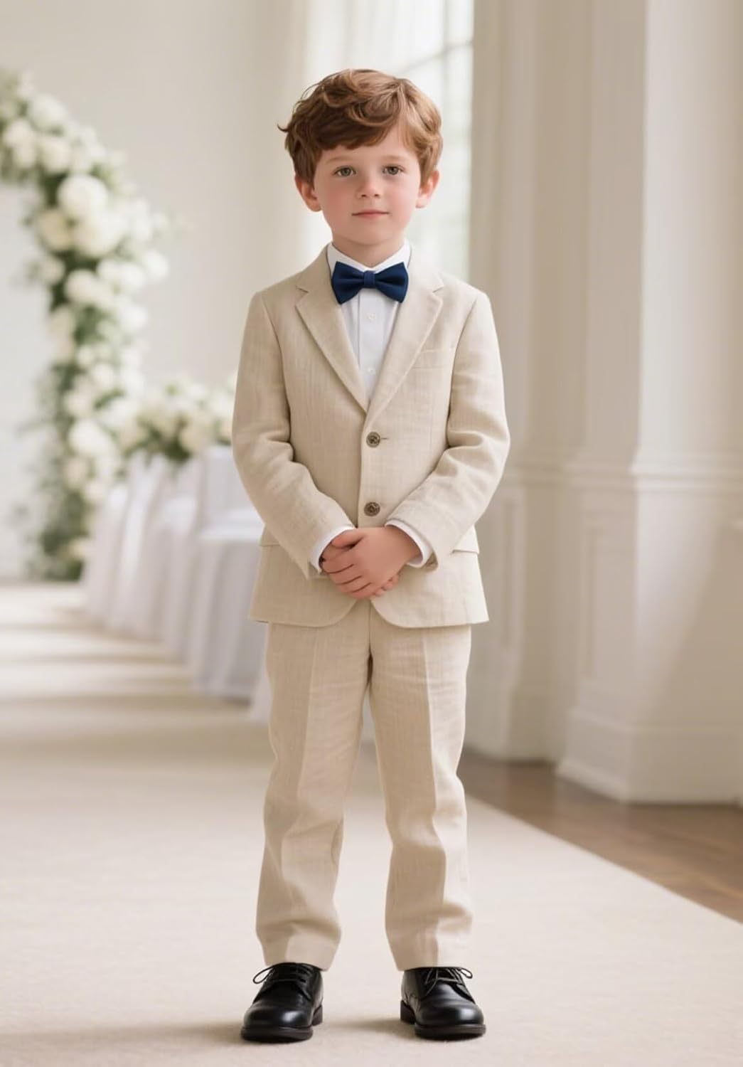 Set of 3 Size 6Y Boys Linen Suits for Kids Summer Slim Fit 3 Piece Beach Wedding Outfit Light Weight Tuxedo Linen Suit Set