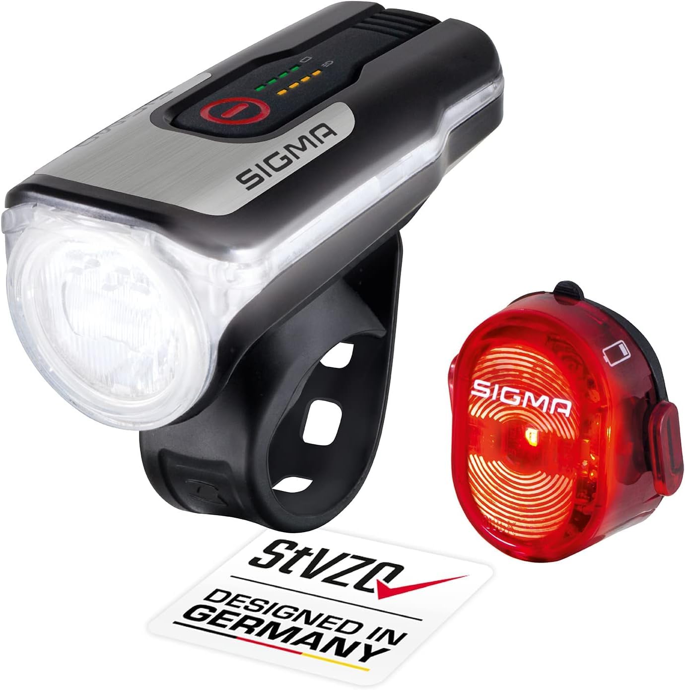 SIGMA LED Fahrradlicht Set Aura 80 & NUGGET II | StVZO zugelassenes, akkubetriebenes Vorderlicht und Rücklicht | spritzwassergeschütztes & wiederaufladbares Beleuchtungsset