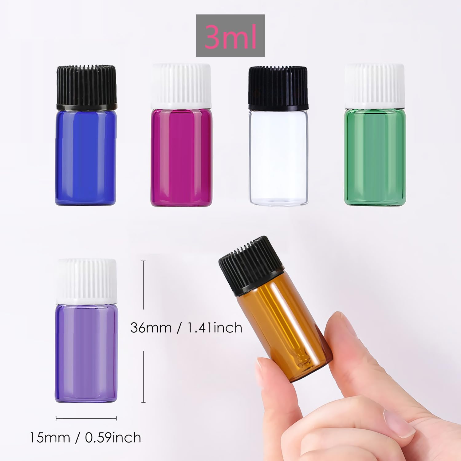 200 Pièces Mini 3ml Ambre Bouteilles en Verre D'huile Essentielle avec Orifice Réducteur, avec bouchon codigoutte blanc, Flacons en Verre Vides apour Aromathérapie, colorants liquides.