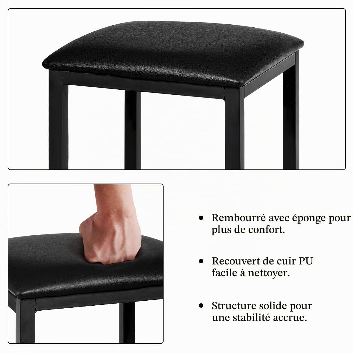GIANTEX Table Haute de Cuisine & 2 Tabourets, Ensemble 3 Pcs de Salle à Manger pour 2 Personnes, Table Bar Cuisine Moderne & Compacte en Finition Faux Marbre, Mange-Debout pour Bistro, Salon (Blanc)