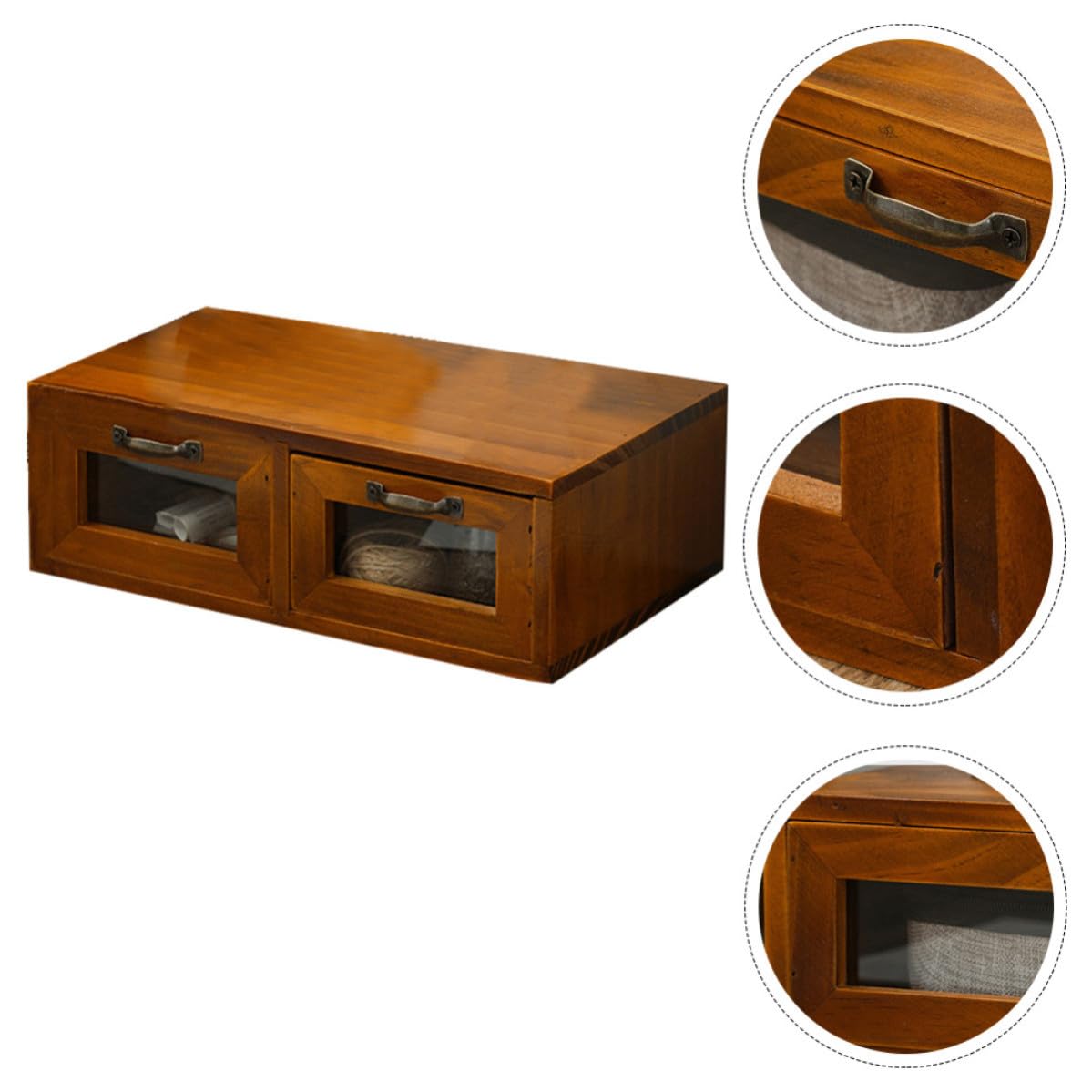 Cassettiera da Tavolo per Monitor Computer in Legno e Ferro, Coffee